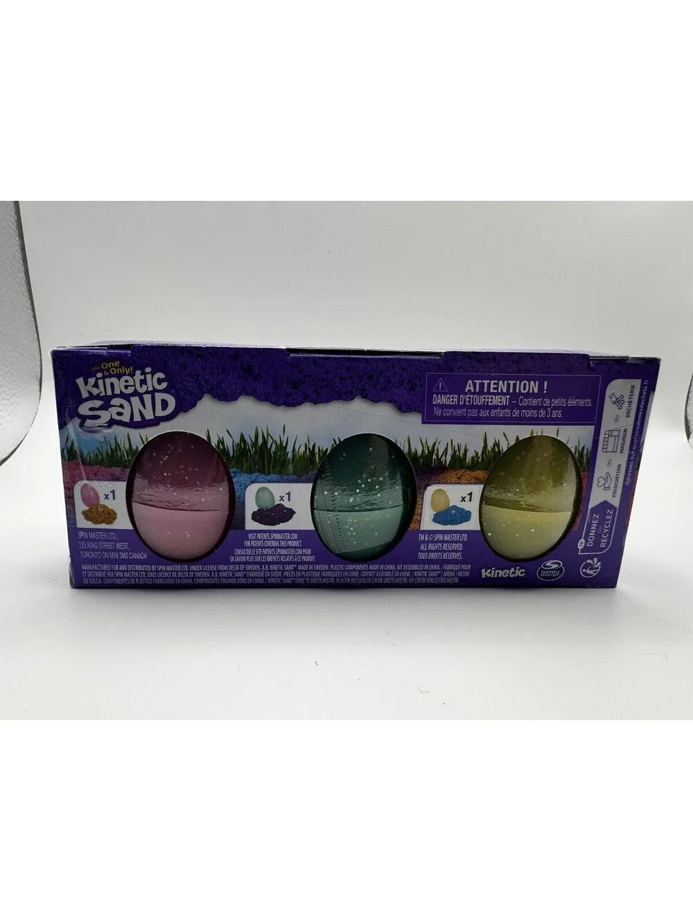 Kinetic Sand Egg-citing 3-Egg Kinetic Sand Set, pink, green, Yellow